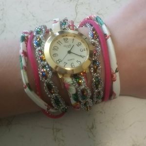 Floral wrap-around watch bracelet